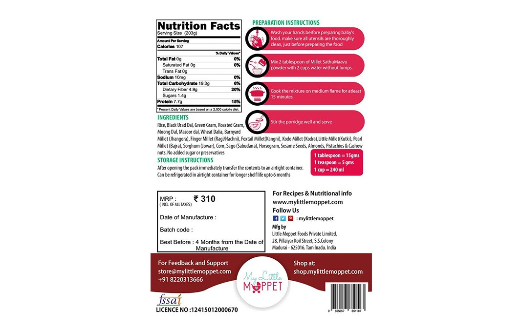 Little Moppet Foods Millet Sathumaavu Mix    Pack  200 grams